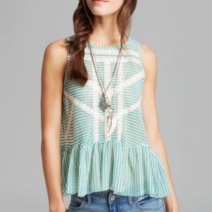 Sleeveless Mint Lace-Trim Peplum Top